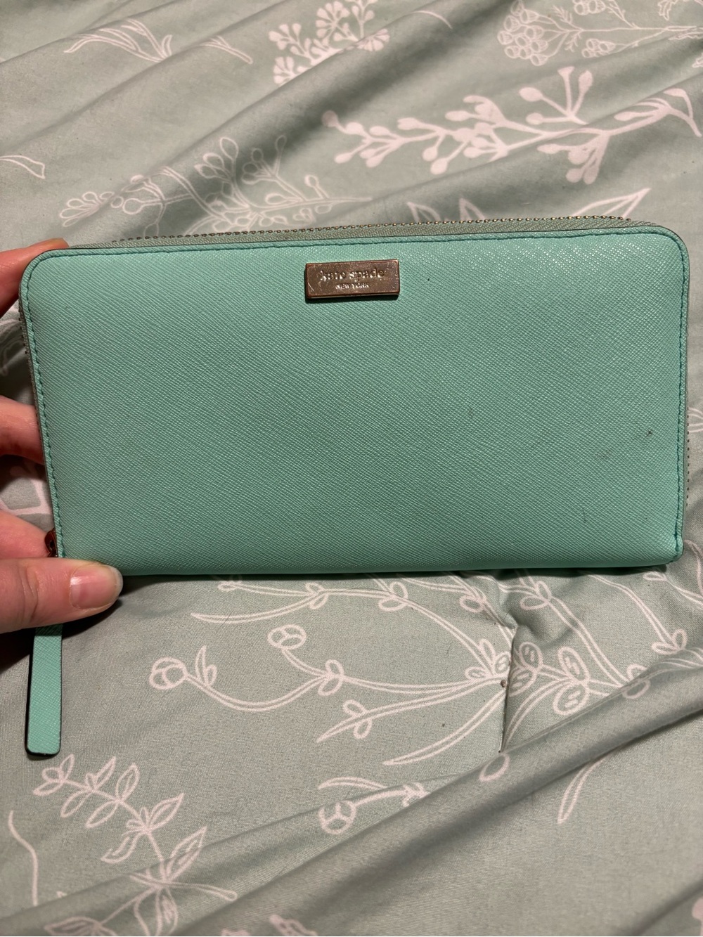 KATE SPADE Mint Zip Around Saffiano Leather Wallet